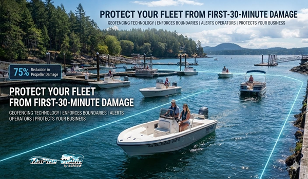 Boats with geofencing technology on water